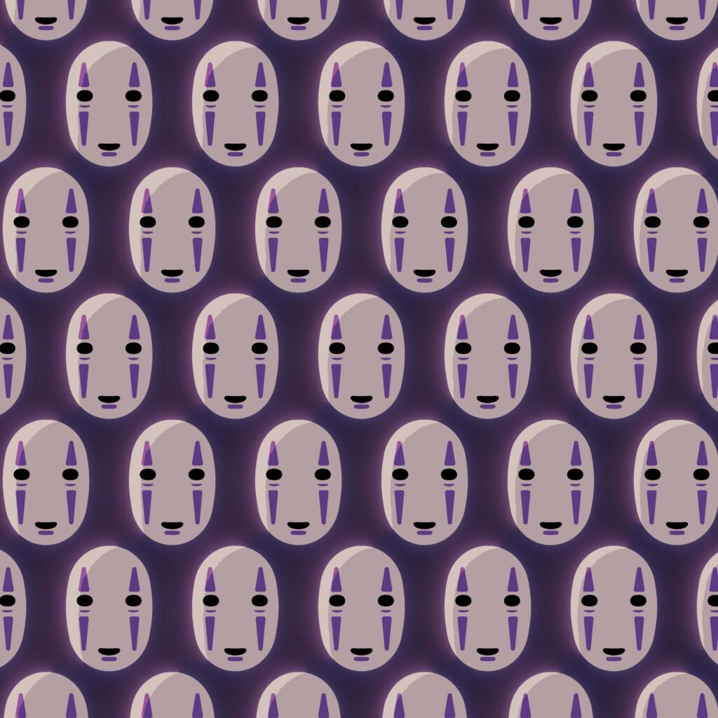 Ilustração em padronagem do personagem No Face, do Studio Ghibli